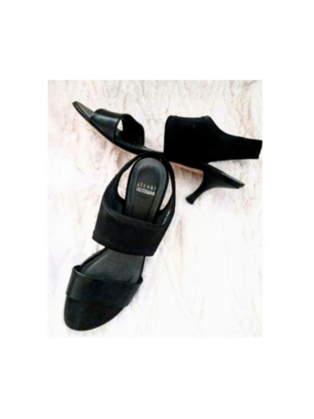 Stuart Weitzman Black Elastic Strap Slingback Heels